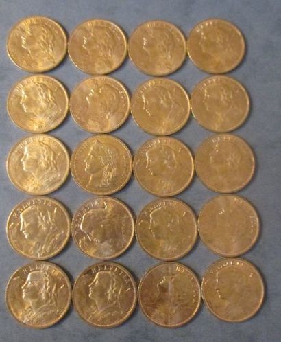 null *Vingt pièces de 20 F Suisse en or