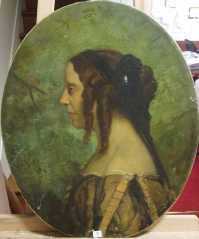 Vincent VIDAL (1811-1887) "Portrait de femme de profil"
Huile sur toile ovale signée...