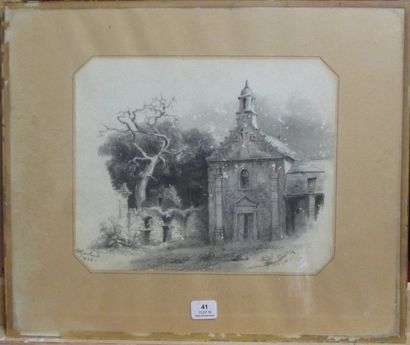 Ecole Moderne "Eglise"
Fusain signé en bas à gauche et datée 1836
18 x 22 cm.