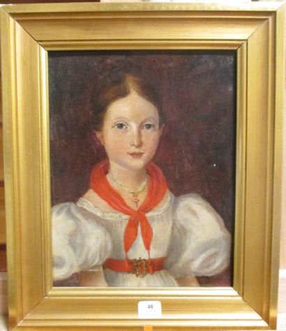 ECOLE DU XIXème s "Portrait de femme au foulard et à la ceinture rouge"
Huile sur...