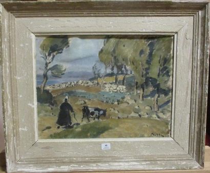 Marie BELLE "Bretonne et sa vache"
Gouache signée en bas à droite
27 x 35 cm.