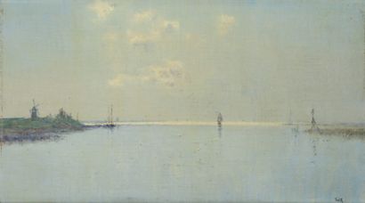 Léon IWILL (1850-1923) Estuaire en Hollande.
Huile sur toile, signée en bas à droite.
32...