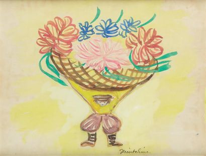 Abraham MINTCHINE (1898-1931) Homme portant une corbeille de fleurs.
Aquarelle, signée...