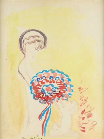 Abraham MINTCHINE (1898-1931) Femme et enfant au bouquet.
Aquarelle, signée en bas.
32...