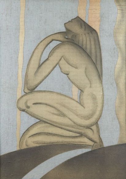 École du XXe siècle Femme Art Déco.
Technique mixte, tissus découpés.
35 x 25 cm...