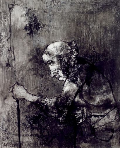 Jean JANSEM (1920 - 2013) «Femme à la canne»
Lavis d'encre de Chine, signé en bas...