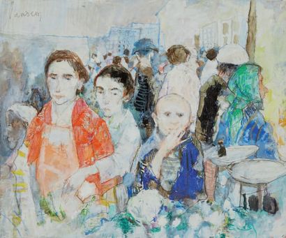 Jean JANSEM (1920 - 2013) «Scène de marché aux deux gamins»
Huile sur toile signée...