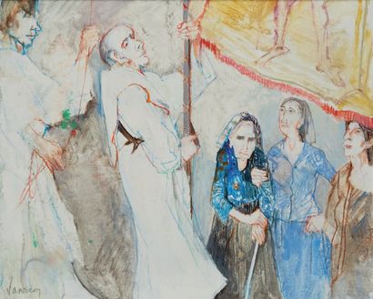 Jean JANSEM (1920 - 2013) «Le porte étendard»
Huile sur toile signée en bas à gauche.
Titrée...