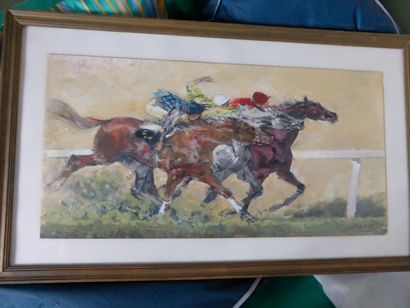 null Ecole moderne "La course de chevaux", gouache sur carton, signée Jaconot. 

31,5...