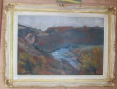 null MARISSIEUX, "Paysage à la rivière" huile sur toile signée 

36x53