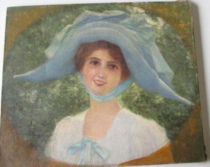 null Ecole moderne

 "Femme au chapeau bleu",

Huile sur toile signée en bas à droite

46...