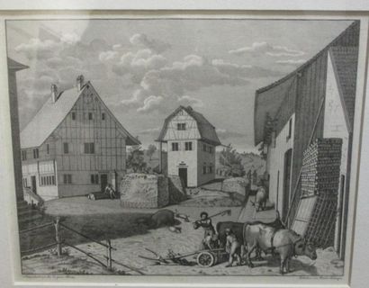 null Deux gravures

Vue de la grande chute du Rhin 12.5x15.5 cm

Cour de ferme 15x19...