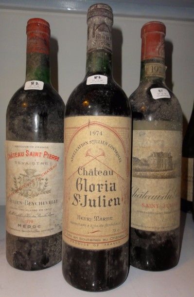 null Ensemble de 8 bouteilles :				

3 bouteilles CH. GLORIA, Saint-Julien 1970 (es,...