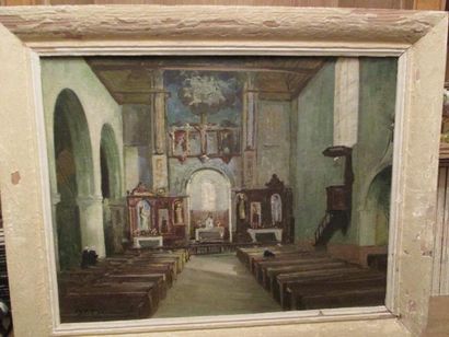 null Ecole moderne "intérieur de l'église de Chemille", huile sur toile signée BG

46,5...