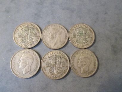 null Six pièces d'1/2 couronne en argent 1927, 1941,1942