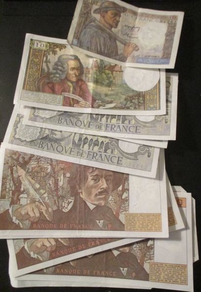 null Lot de billets de banques français : Mineur, Voltaire, Quentin de la Tour, ...