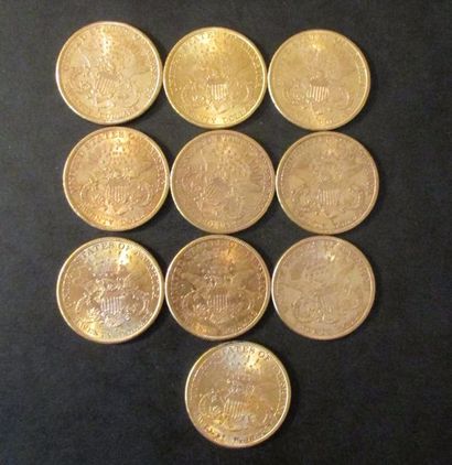 null Dix pièces de 20 dollars en or 1892, 1895, 1896(6), 1899(2)