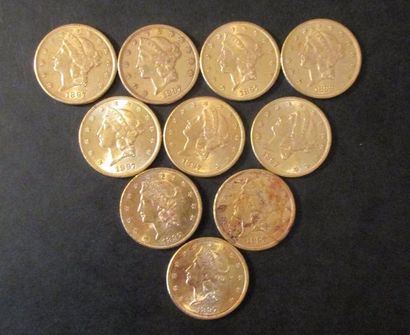 null Dix pièces de 20 dollars en or 1897(9), 1898