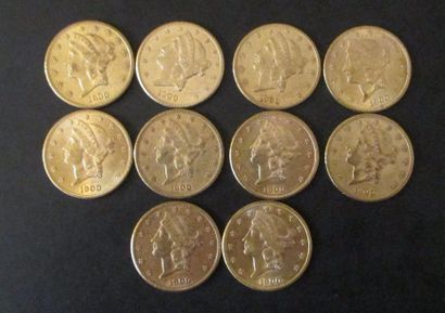 null Dix pièces de 20 dollars en or 1900