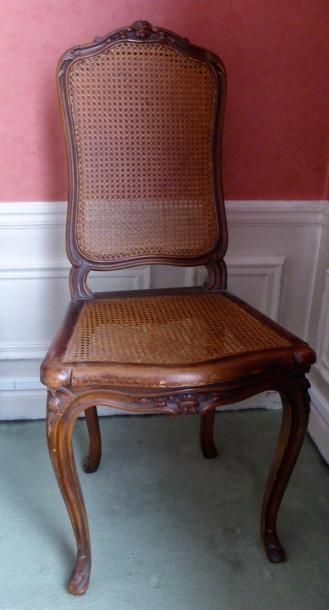 null Chaise droite en bois naturel cannée style Louis XV/