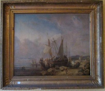 Ecole Française du XIX Bateau de pêche à quai

Huile sur toile

60x71

(réentoil...