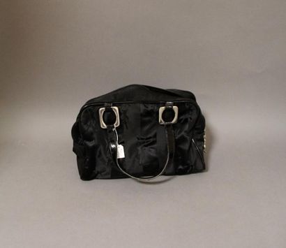 null Petit sac en toile noire, anses en cuir noir vernissé, YSL