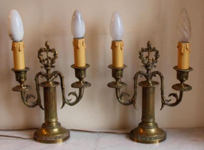 null Paire de candélabres en bronze à deux lumières

Style Louis XVI

H : 26 cm