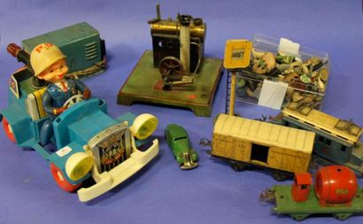 null Lot de jouets divers comprenant machine à vapeur - petit véhicule SCHUCO - partie...