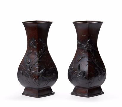 null Paire de vases en bronze à décor d'oiseau

Japon, début XXème siècle

H : 25...