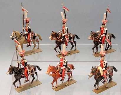 null Six Lanciers Polonais de la Garde à cheval, au défilé.