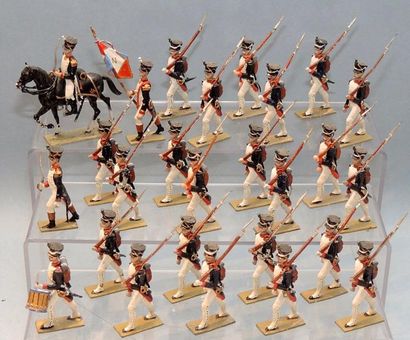 null Vingt-six Fusiliers de la Ligne au défilé dont Officier à cheval, Officier à...
