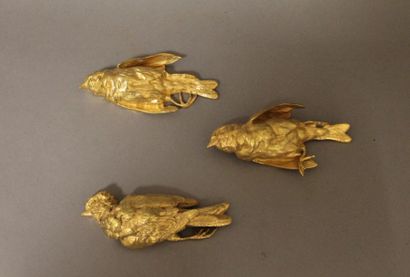 null Lot de trois sculptures en bronze doré en forme d'oiseaux morts

L : 12 - 13...