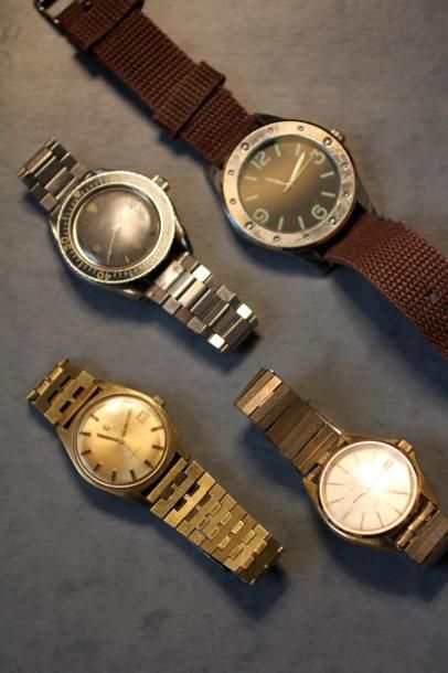 null Trois bracelets-montre d'homme YEMA, OMEGA et une montre d'homme Egypt Naval...