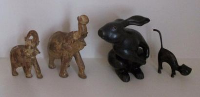 null Lot de sujets animaux :

-chat en bronze patiné

-lapin en bronze patiné

-éléphant...