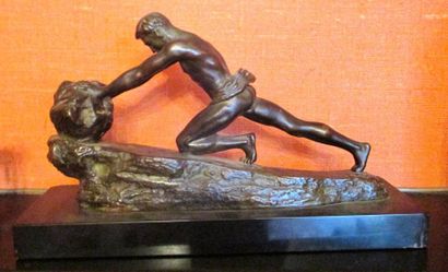 null Ecole moderne "Sisyphe" sculpture en bronze à patine noire, socle en marbre

H...