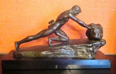 null Ecole moderne "Sisyphe" sculpture en bronze à patine noire, socle en marbre

H...