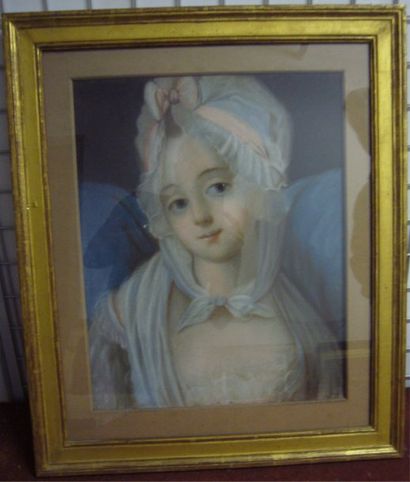 GREUZE Jean-Baptiste (suite de ) (1725-1805) Portrait de jeune fille au bonnet de...