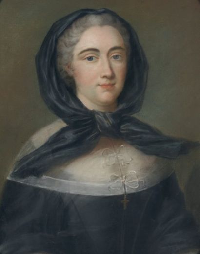 ECOLE FRANÇAISE première moitié du XVIIIe siècle Portrait de jeune femme de face,...