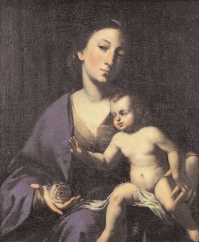 STANZIONE Massimo (vers 1585-1656) (Attribué à) La Vierge à la rose avec l'enfant...
