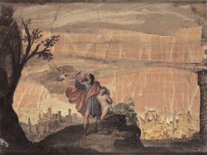 ECOLE FLORENTINE du XVIIe siècle Le sacrifice d'Abraham Huile sur marbre de Toscane...
