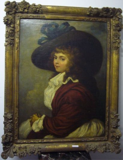 OPIE John (1767-1807) (suite de) Portrait en buste de jeune fille au chapeau au ruband...