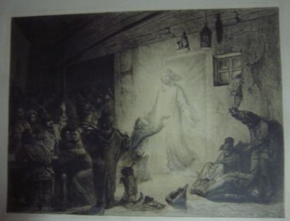 FLAMENG Léopold (1831-1911) Apparition du Christ dans une taverne Eau-forte signée...