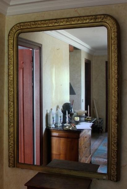 null Grand miroir de cheminée cadre en bois doré 