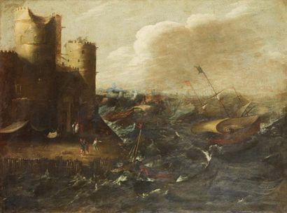 null ECOLE ITALIENNE du XVIIème siècle

Scène de tempête aux abords d’une ville fortifiée

Huile...