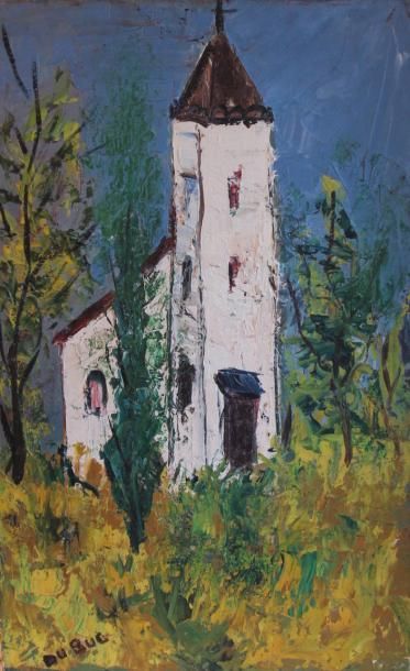 null Roland DUBUC (1924-1998) 

Eglise Huile sur toile signée en bas à gauche, dédicacée...