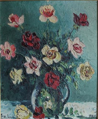null Jac LAUBE 

Bouquet de roses dans un pichet

Huile sur toile, signée en bas...