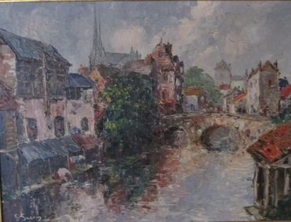 G.GUERIN Paysage au pont
Huile sur toile, signée en bas à gauche
46x64 cm