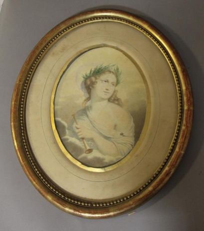 ECOLE FRANCAISE du XIXème s. "Portrait d'une Allégorie"
Aquarelle ovale datée 1822
24...