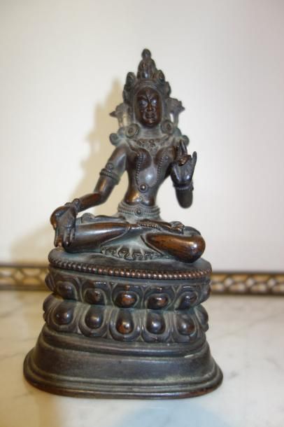 null Bodhisattva en bronze patiné, Népal XIXème s.

H : 16 cm. (petits accidents...