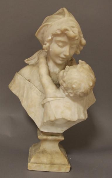 Cipriano CIPRIANI (XIX-Xxème s.) Buste de mère et son enfant
Sculpture en marbre...